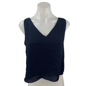 Aqua Women's Navy Blue V Neck Sleeveless Cami Basic Boxy Tank Blouse Top Size S